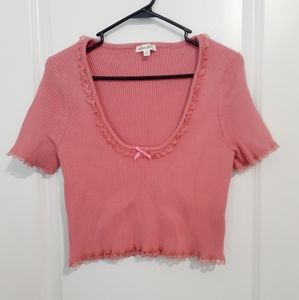 For Love & Lemons Pink Cropped Sweater